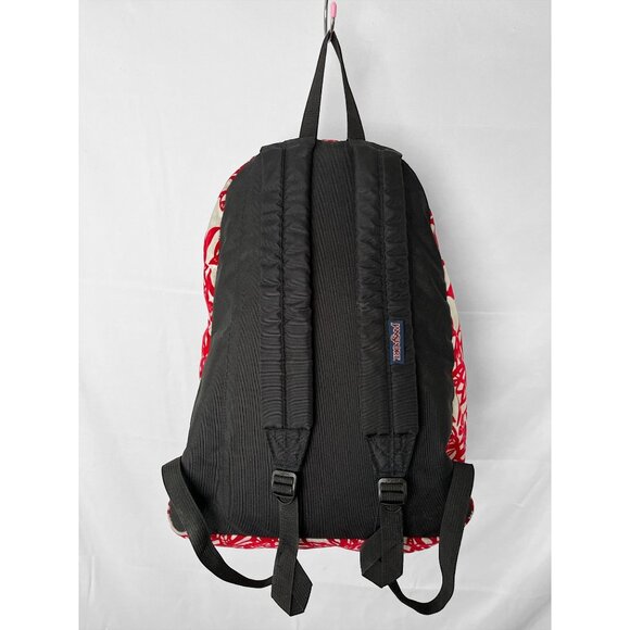 Jansport Red & White Floral Pattern Backpack With Front Pocket & Padded Straps - Picture 2 of 10